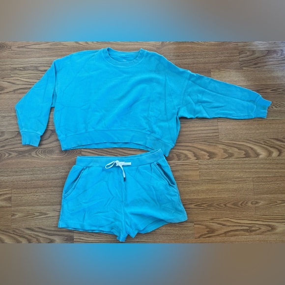 Aerie New Love Blue Corded Sweatshirt & Short Set - Large/XL - Picture 3 of 11